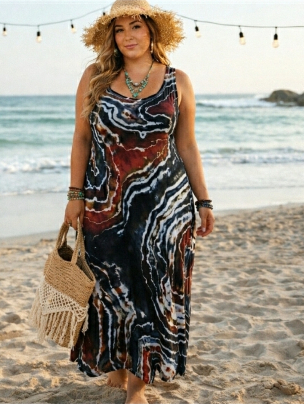 Tank Dress Tie Dye Maxi Length Custom Handmade Plus Size 2X 🤎 Retail $128-